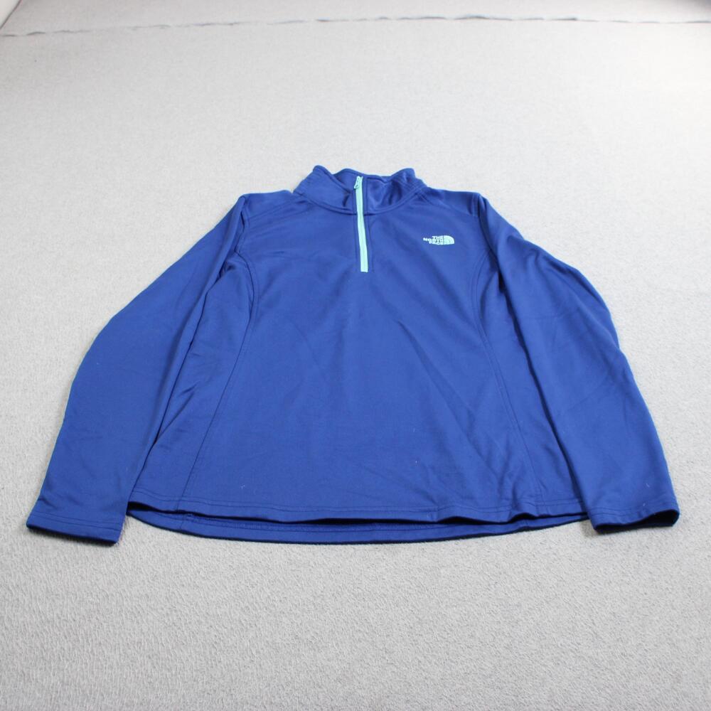 North Face Quarter Zip Pullover Women Large Blue Fleece Long Sleeve Hike Outdoor